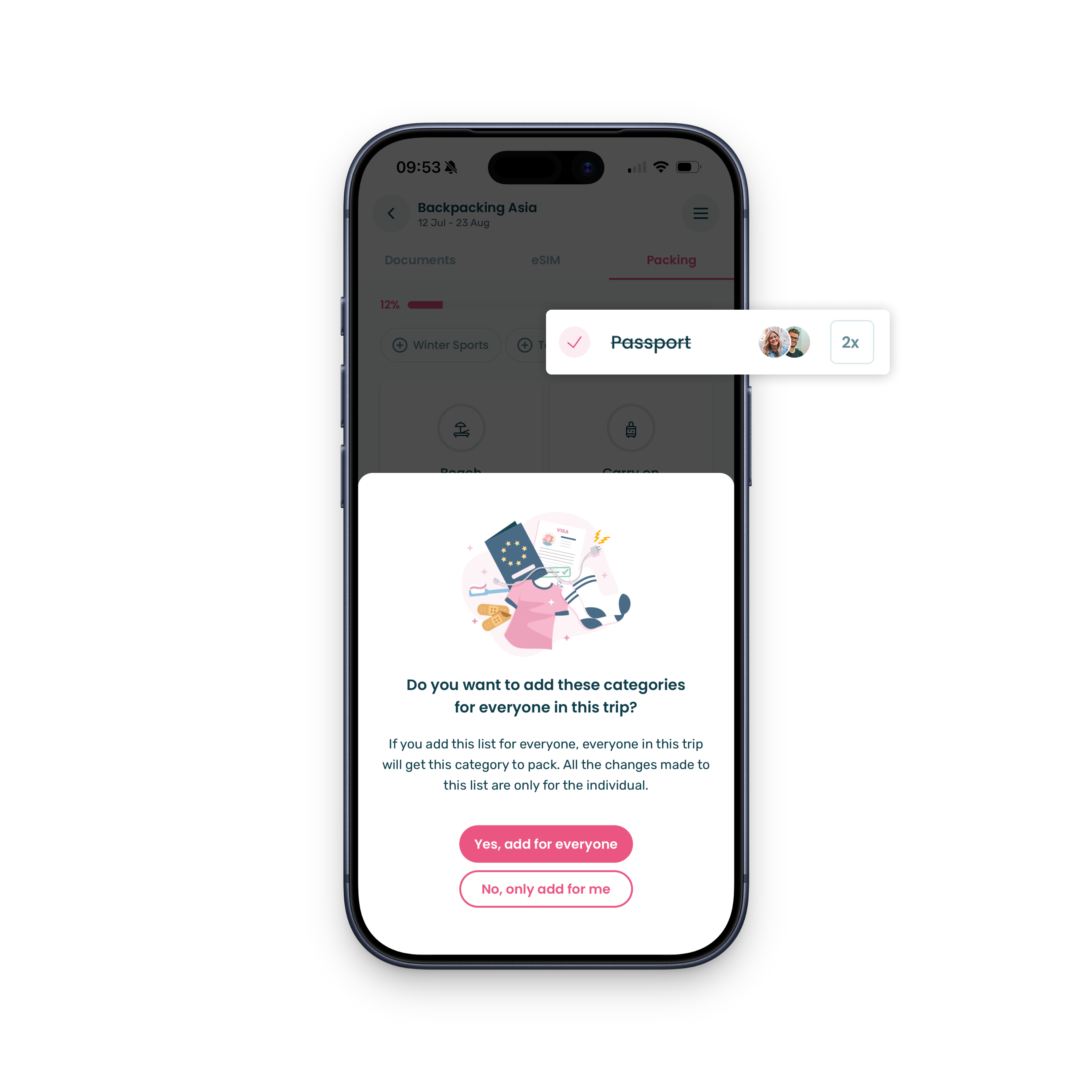 Assign packing items screenshot