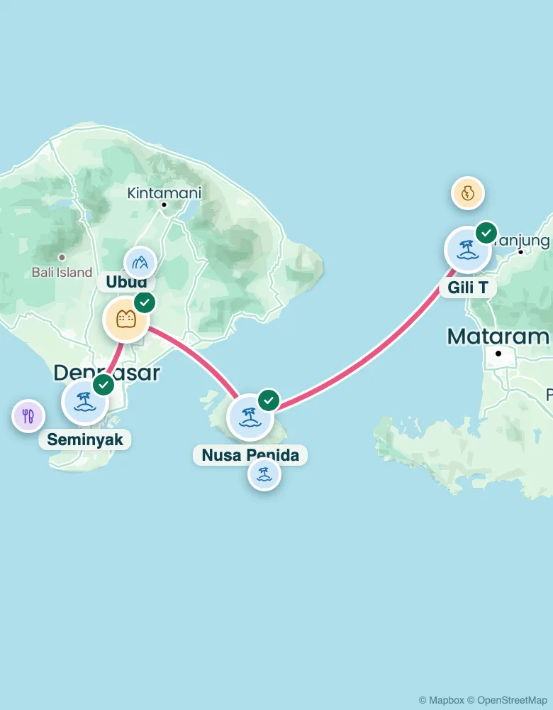 Route map: 2 weeks in Bali, Ubud, Nusa Penida and Gili