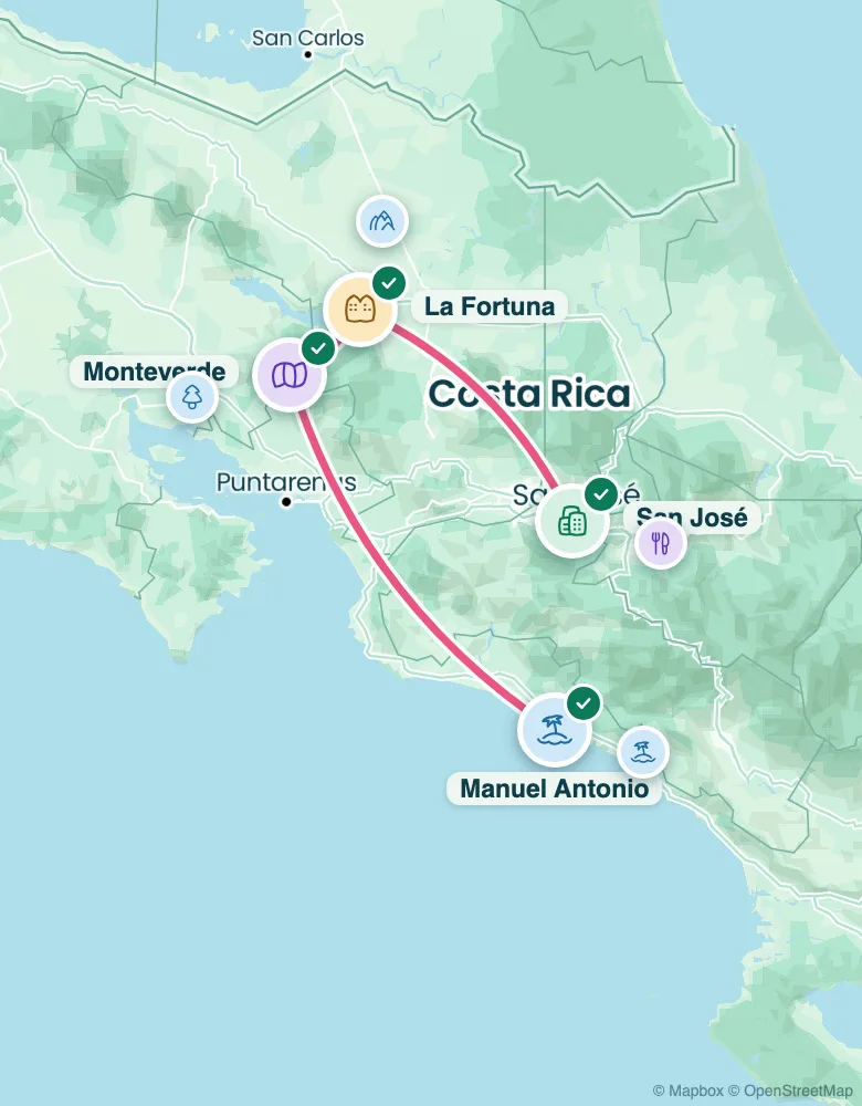Route map: 12 days in Costa Rica
