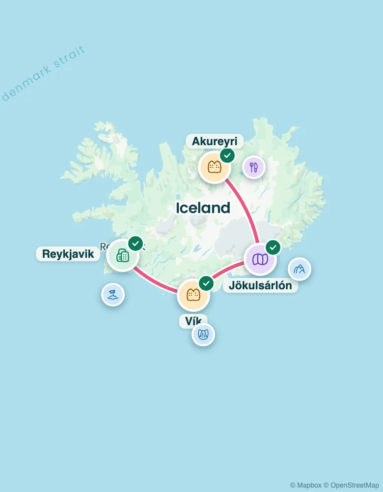 Route map: 10 days in Iceland