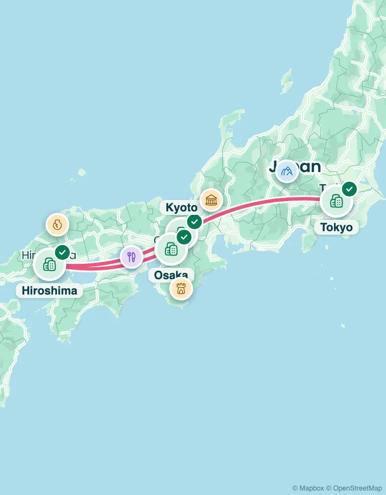 Route map: 2 weeks in Japan, Tokyo, Kyoto and Osaka