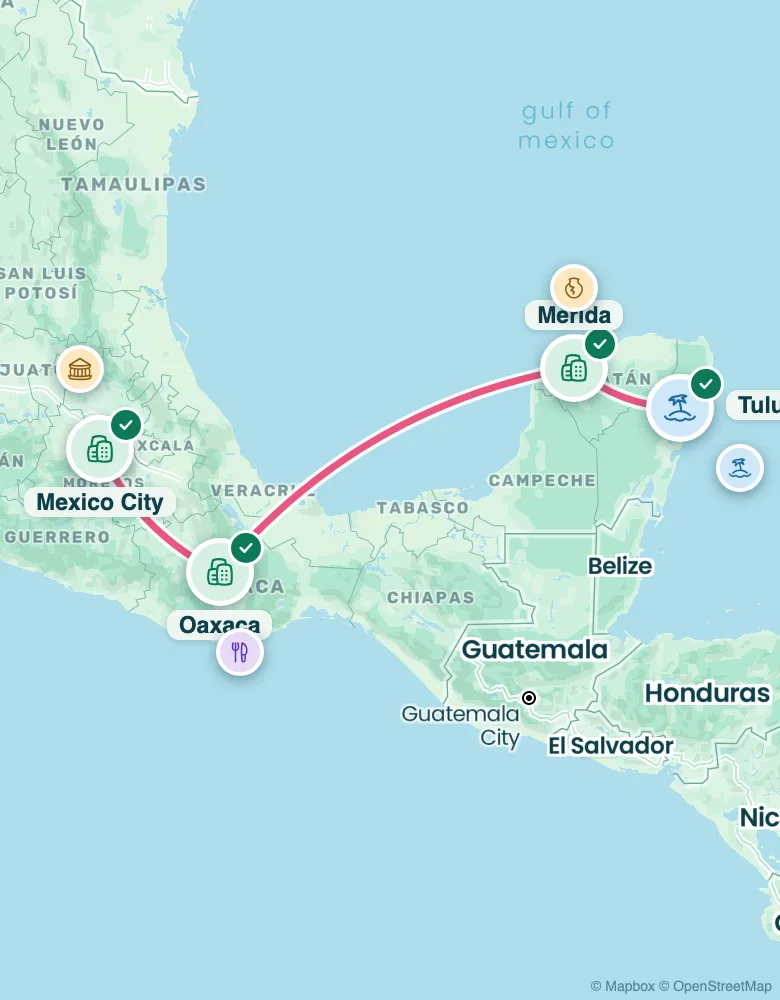 Route map: 2 weeks in Mexico