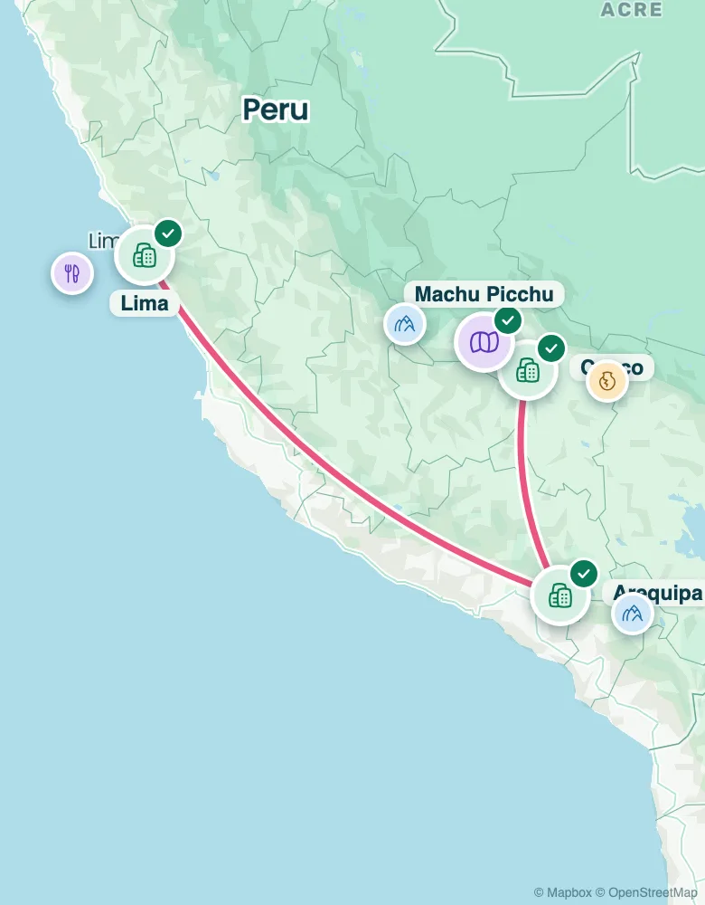 Route map: 2 weeks in Peru