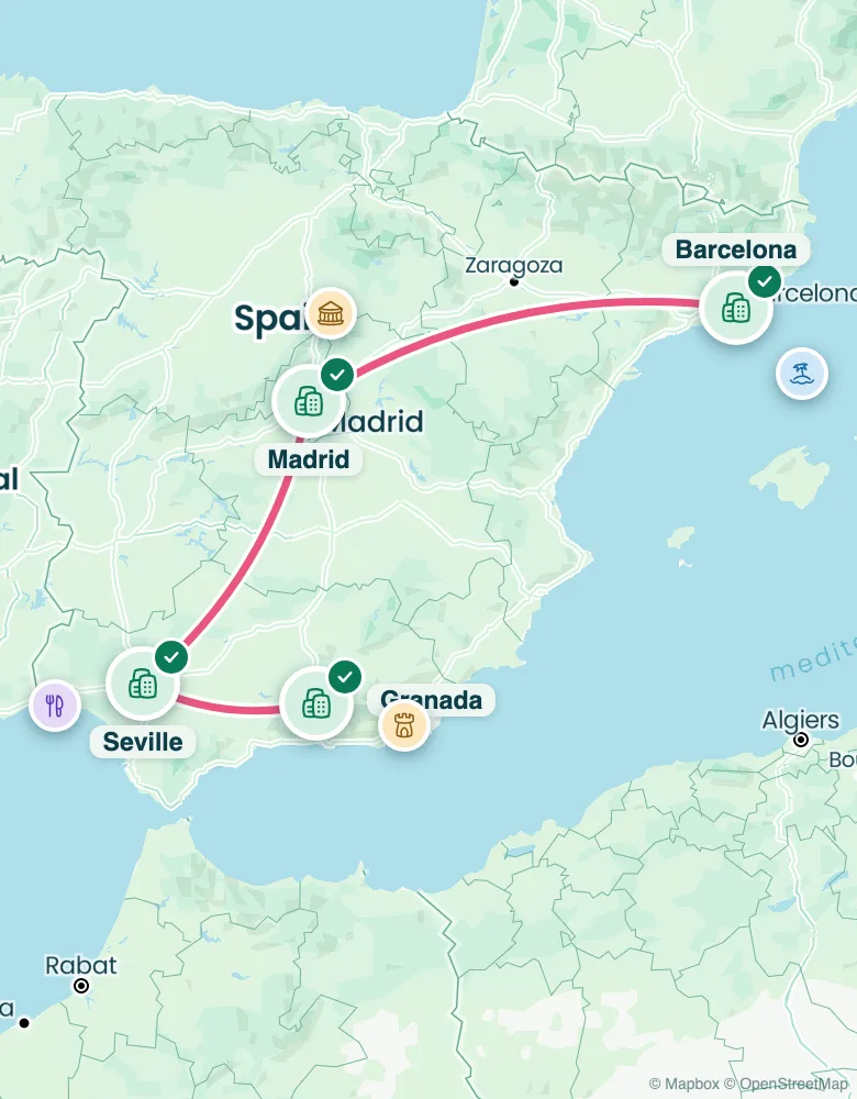 Route map: 2 weeks in Spain