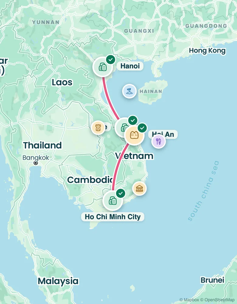 Route map: 3 weeks in Vietnam, North to south by train