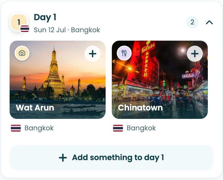 Day 1 in Bangkok in the Stippl app with Wat Arun and Chinatown